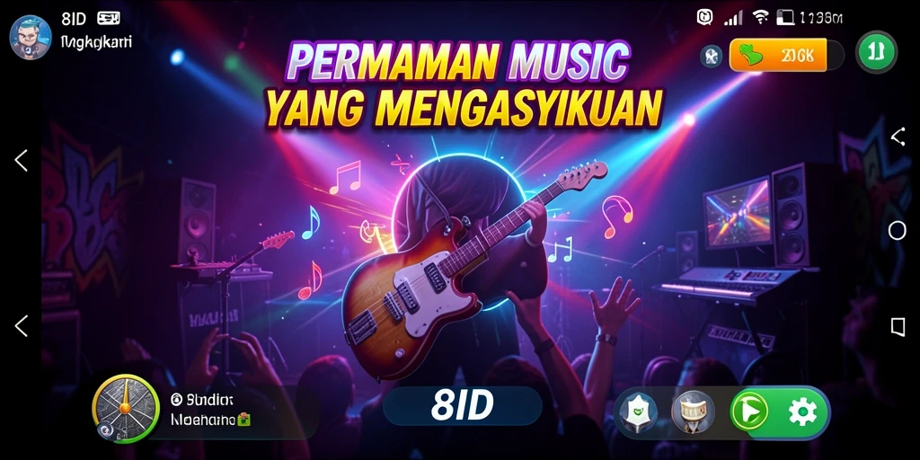 Tampilan gameplay 8ID dengan berbagai pilihan lagu musik