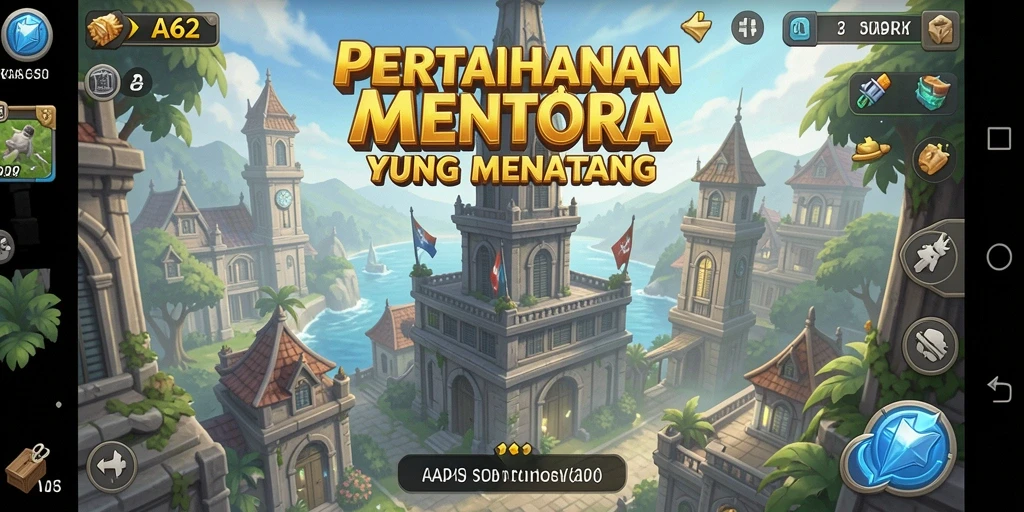 Tampilan gameplay menara yang strategis dan menawan di AA62.