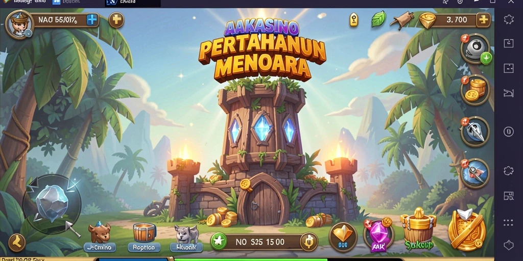 Tangkapan layar gameplay AAKASINO menampilkan pertarungan Tower Defense yang seru.
