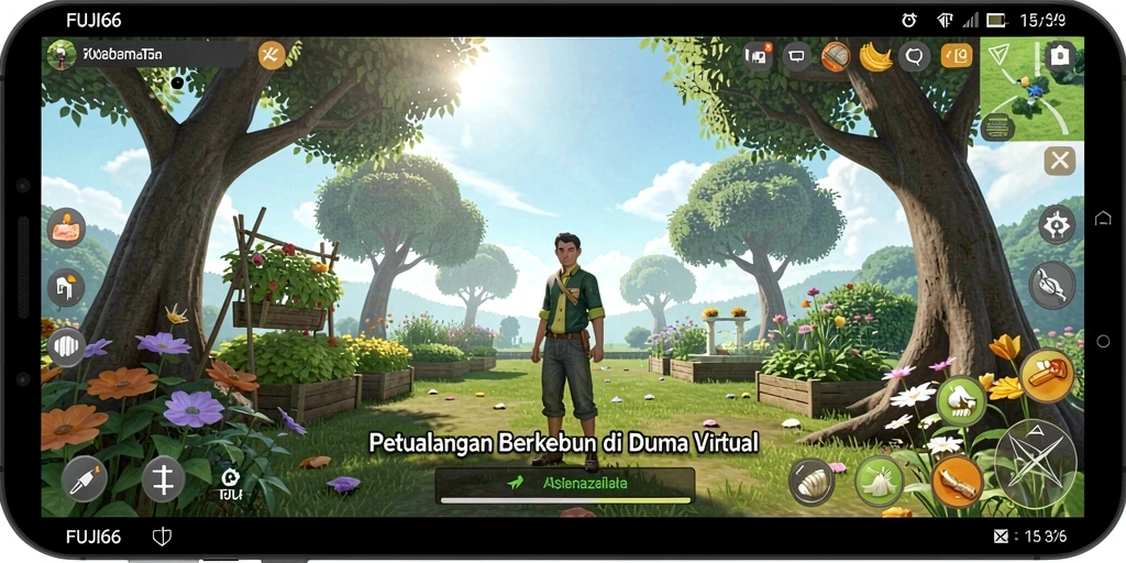 Tangkapan layar menunjukkan pemain merawat kebun di FUJI66.