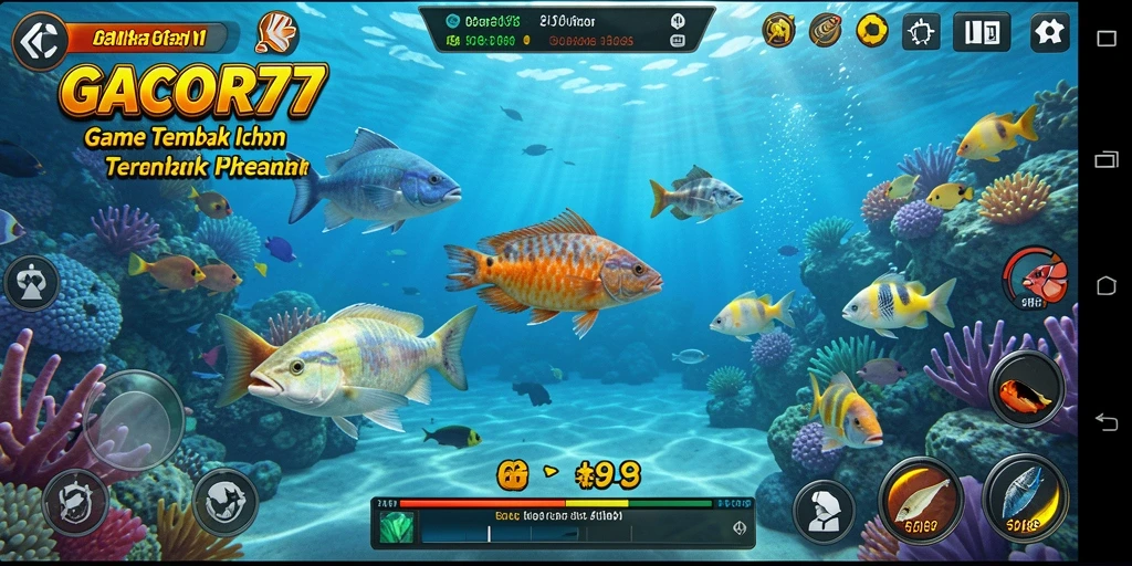 Tampilan gameplay GACOR77 dengan aksi menembak ikan yang seru.
