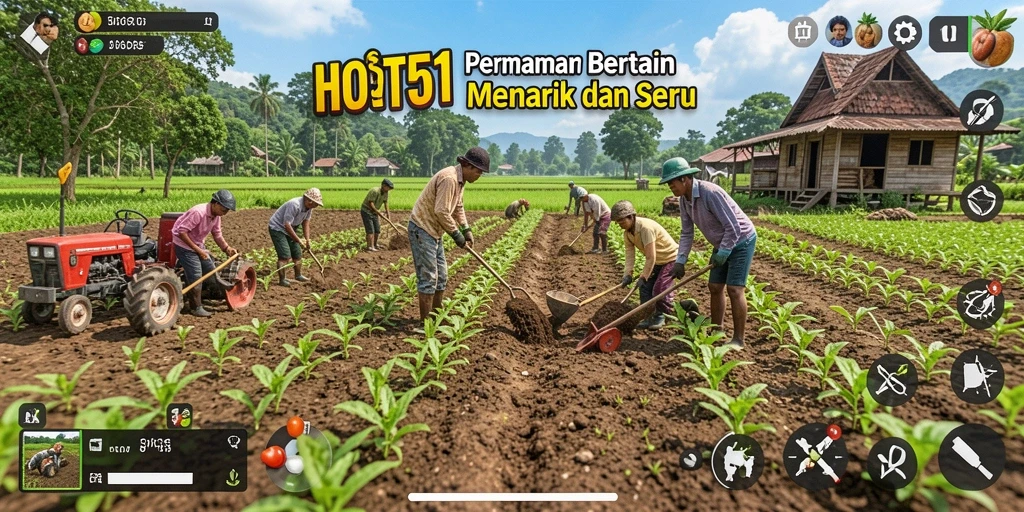 Screenshot gameplay HOT51 menampilkan lahan pertanian yang indah dan tanaman yang subur.