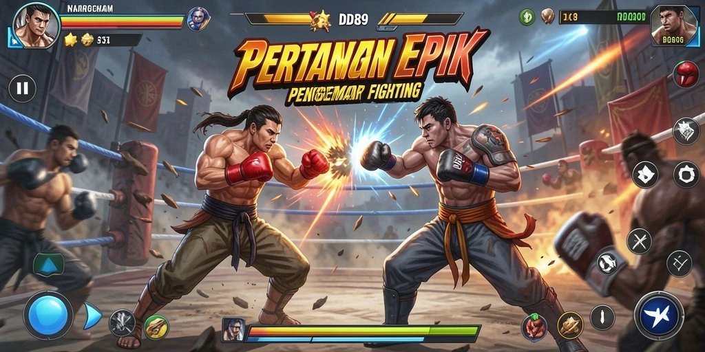 Screenshot gameplay <strong>IDR89</strong> menampilkan aksi bertarung yang seru dan karakter yang dinamis.