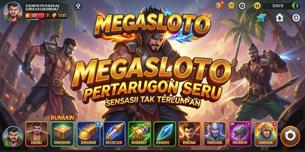 Tampilan seru pertarungan di MEGASLOTO dengan karakter unik.