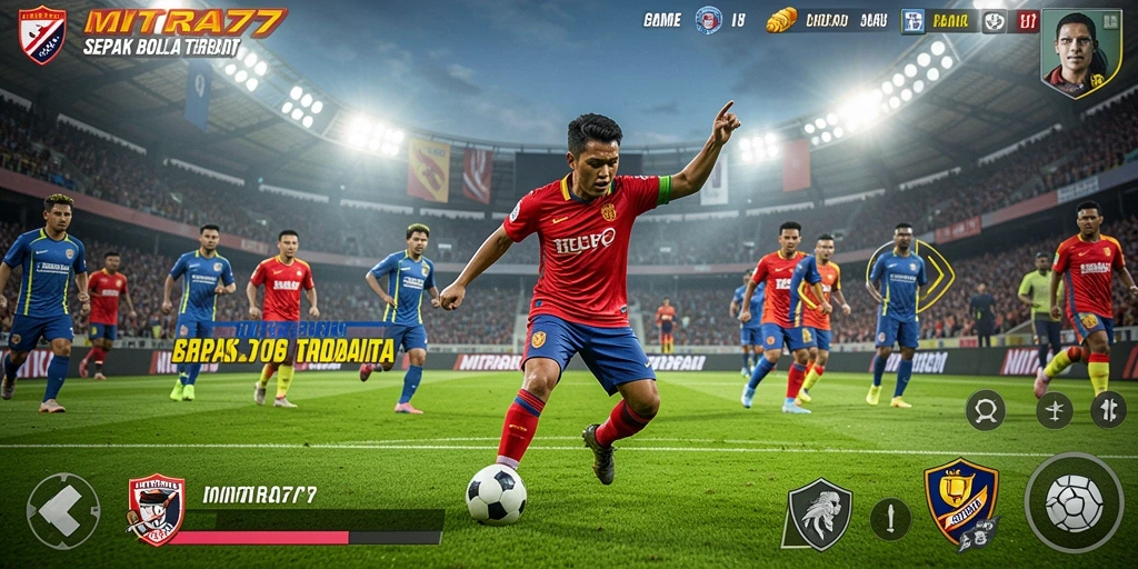Screenshot gameplay MITRA77 menampilkan aksi seru sepak bola.