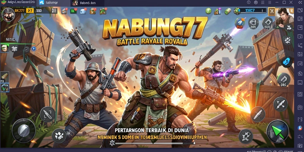 Tampilan gameplay NABUNG77 saat bertempur di pulau pertarungan.