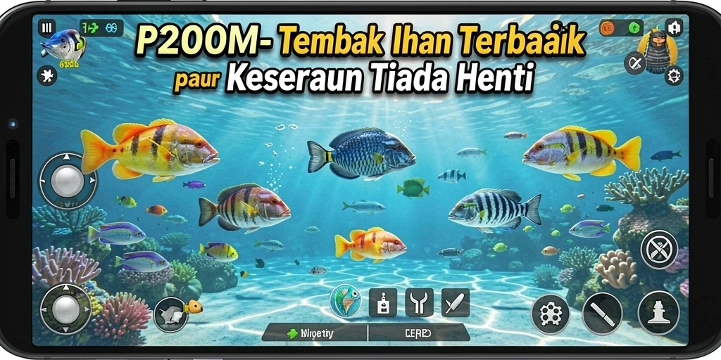 Screenshot P200M menampilkan keseruan gameplay Tembak Ikan yang intens.