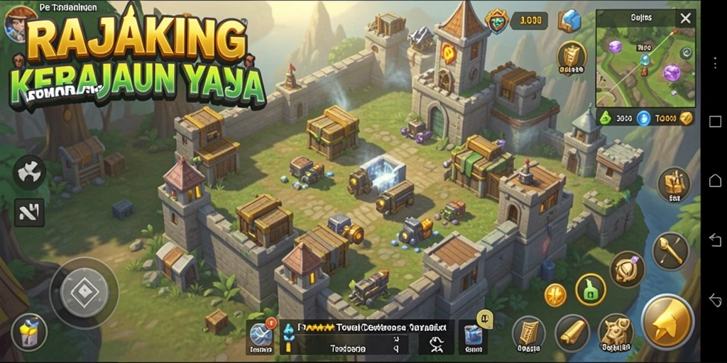 Screenshot utama RAJAKING menunjukkan aksi pertahanan menara yang seru.