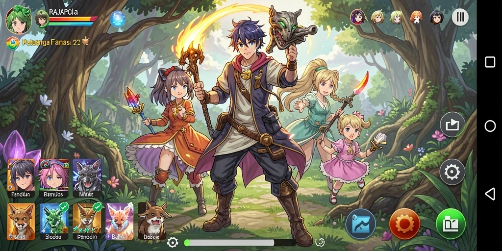 Screenshot utama RAJAPOLA menampilkan petualangan seru dalam dunia Anime.