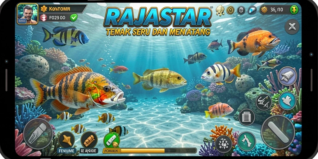 Tampilan gameplay seru dalam RAJASTAR saat berburu ikan.