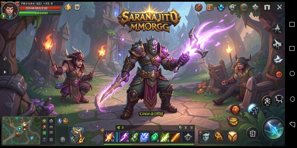 Screenshot permainan SARANAJITU menampilkan aksi pertarungan seru dalam dunia MMORPG.