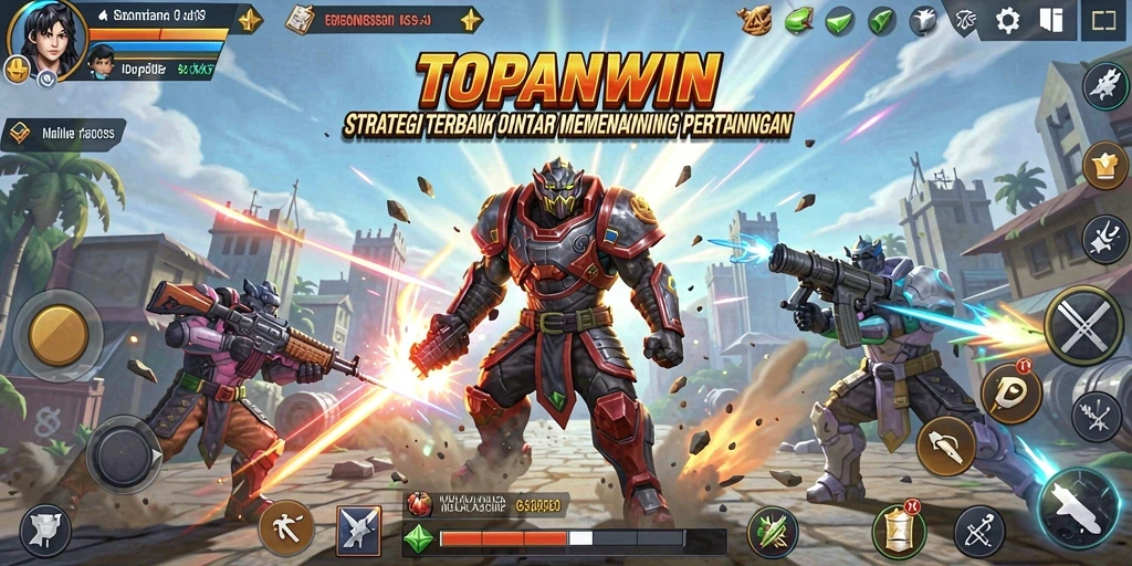 Screenshot gameplay TOPANWIN yang menunjukkan pertempuran strategis yang intens.