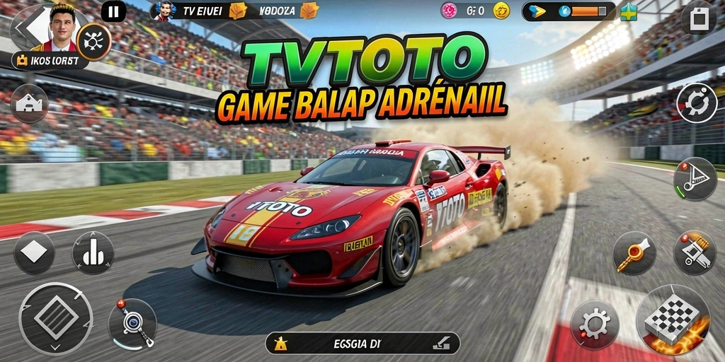 Screenshot gameplay TVTOTO menampilkan balapan yang mendebarkan dengan grafis yang memukau.